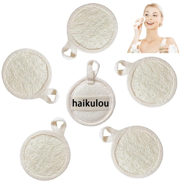 haikuluo Exfoliante facial de lufa natural para ducha, almohadillas exfoliantes faciales para mujeres y hombres, hechas con esponja de ducha biodegradable para la cara que te limpia (6 unidades)
