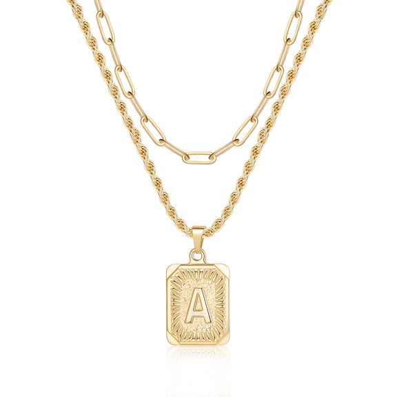 TINGN Gold Layered Initial Necklaces for Women 14K Gold Plated Initial Square Paper Clip Link Rope Chain