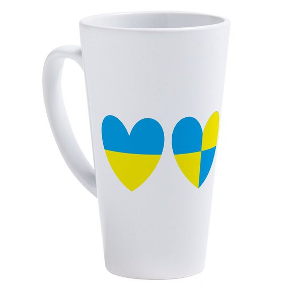 CafePress - I Stand With Ukraine Heart - 17 Oz White Ceramic Latte Mug