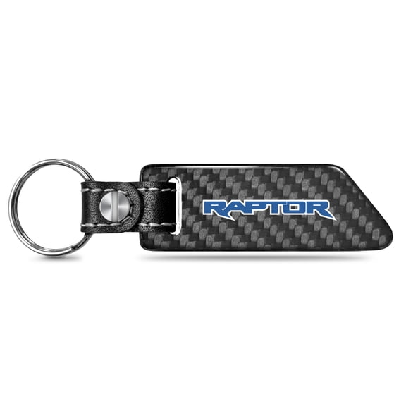 Ford F-150 Raptor in Blue Real Carbon Fiber Blade Style Leather Strap Key Chain