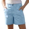 thumbnail image 2 of Womens Shorts with Button Closure, Mid Waisted Casual Solid Color Shorts with Pockets, Summer Outdoor Hiking Jogging Athletic Work, Womens Shorts | VerBelle,Light Blue XL, 2 of 7