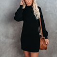 thumbnail image 4 of Mini vestido suéter cuello alto manga larga moda elegante otoño invierno vestido suéter de punto para citas negro M, 4 of 8