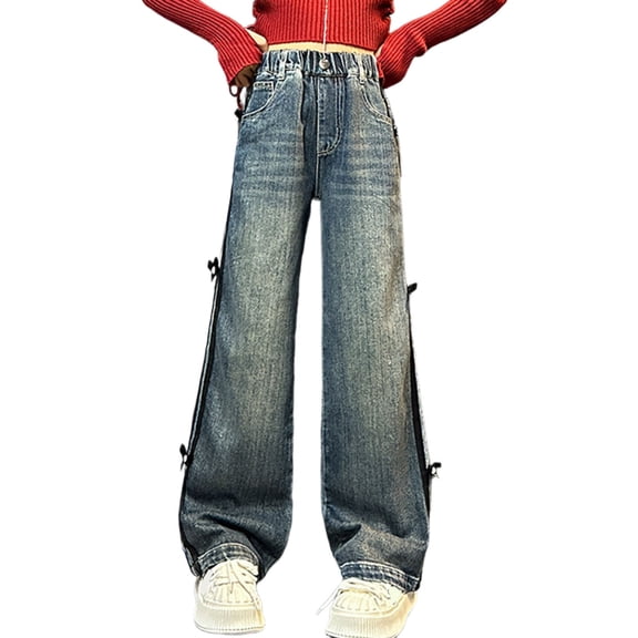 YUEHUA girls jeans size 18, Girls Straight Leg Jeans For And Fall Fashion Casual Wide Leg Trousers Comfortable Denim Pants For Toddler Big Kids