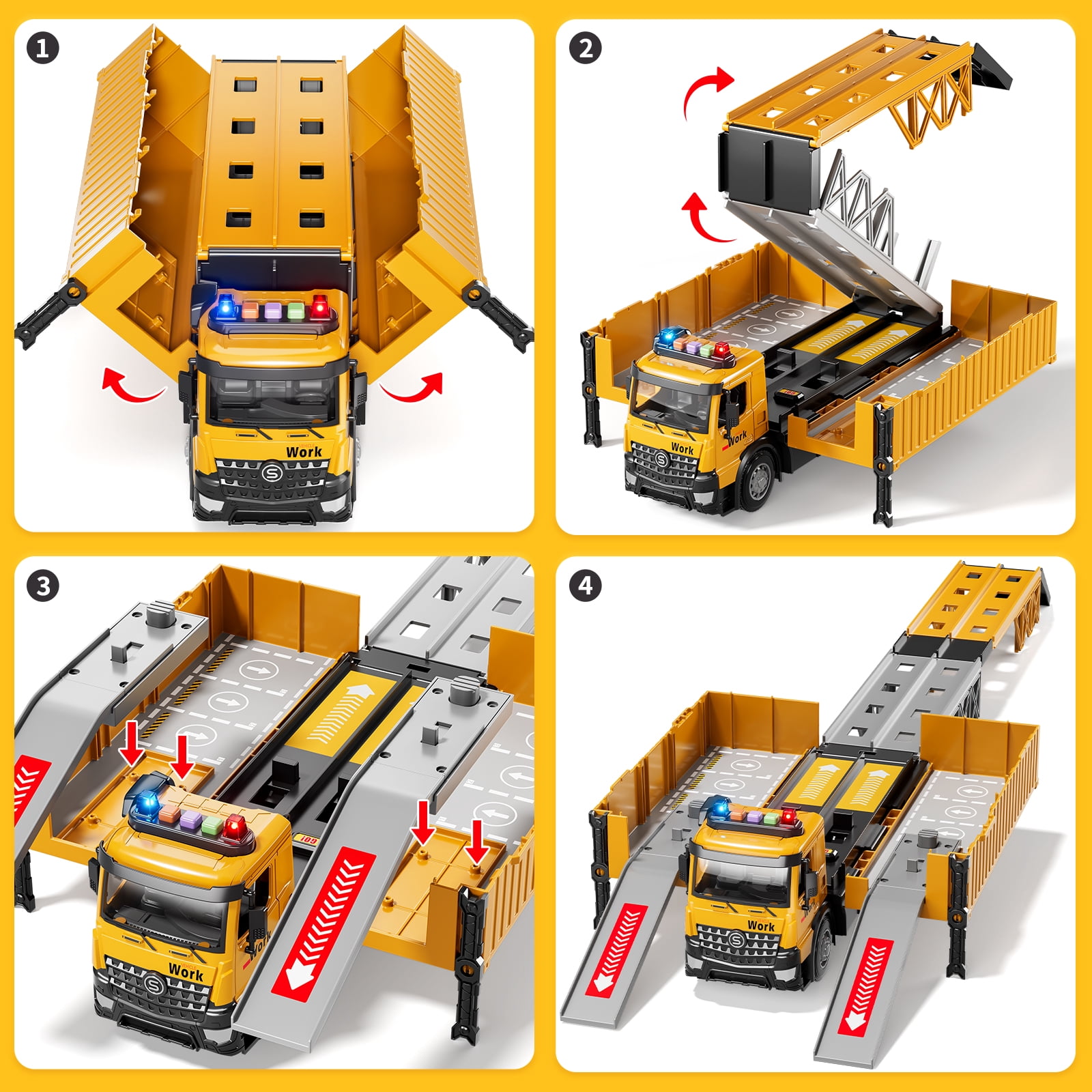 Lucky Doug Construction Truck Toy for Boys Age 3-6, Truck Set Include Launcher, Crane, Race Track, 4 Construction Vehicles - Dump truck, Cement Truck, Bulldozer, Excavator Toys for Kid 3- 6  Boy Gift