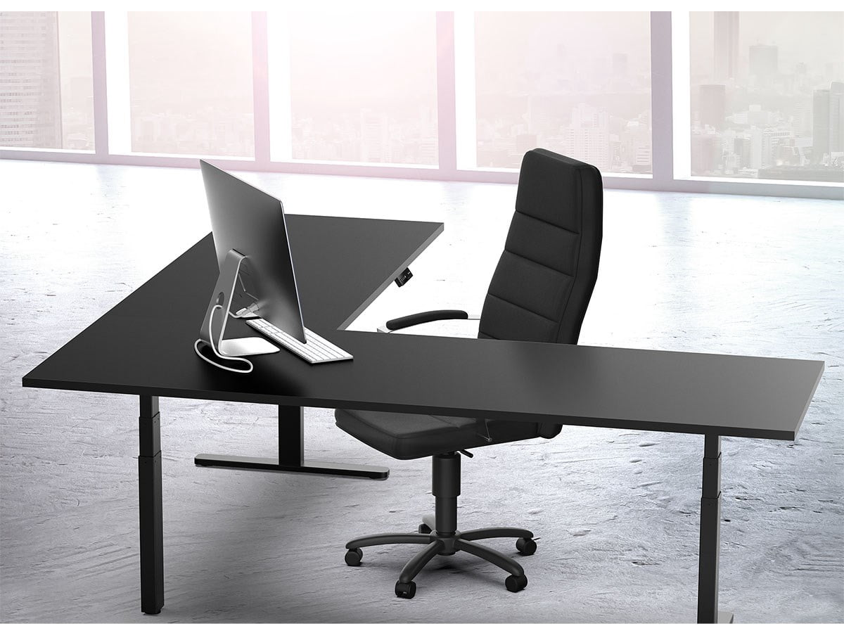 Monoprice Triple Motor Height Adjustable Sit-Stand Corner Desk Frame - Black, 3 Leg Corner, L Shaped Table Base, Programmable Memory Settings