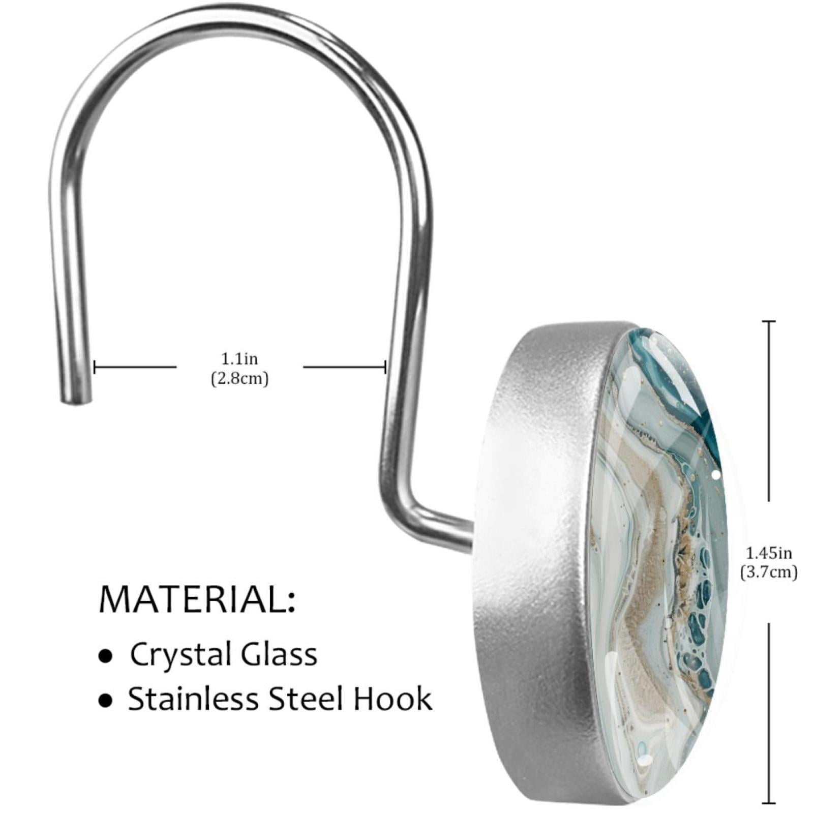 12 Pack Round Shower Curtain Hooks Crystal Glass Shower Rings Blue Gold Marble Texture Curtain Hooks Home Decoration