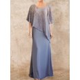 thumbnail image 3 of Vestido de talla grande para mujer, elegante vestido de noche para novia, mamá, gris, azul, gasa, ombré, estampado brillante, irregular, vestido largo para mujer, 3 of 3