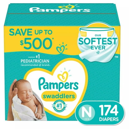 Pampers Swaddlers Diapers, Newborn (Less than 10 Pounds), 174 Count