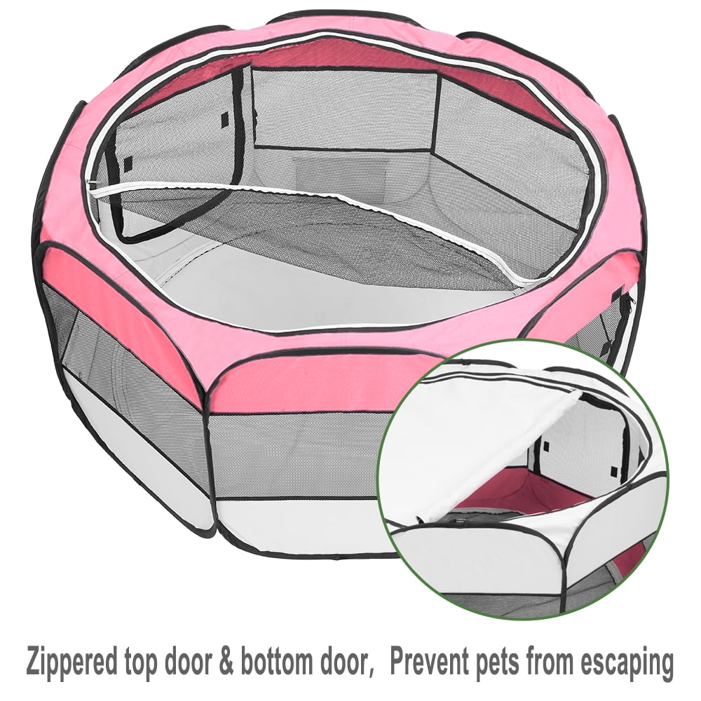 Veryke 36" Portable Pet Playpens, Pet Fence Panels for Dogs, Portable Foldable 600D Oxford Cloth & Mesh Dog Playpen for Puppies, Pet Exercise and Playpen, Pink Veryke 36" Portable Pet Playpens, Pet Fence Panels for Dogs, Portable Foldable 600D Oxford Cloth & Mesh Dog Playpen for Puppies, Pet Exercise and Playpen, Pink