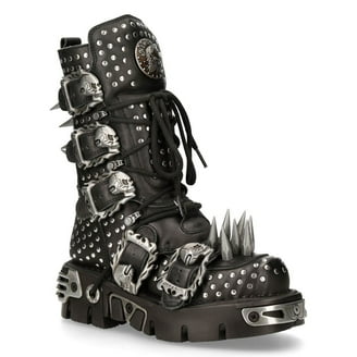 NEW ROCK 407-S1 Silver Cross BOOTS Black Leather Gothic Punk Biker