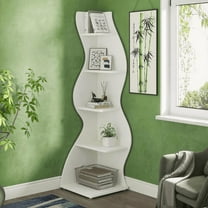 5-Tier Modern Shelving Unit White Sea Grass-Inspired Design, Adjustable Shelves, High-Quality Board for Home/Office