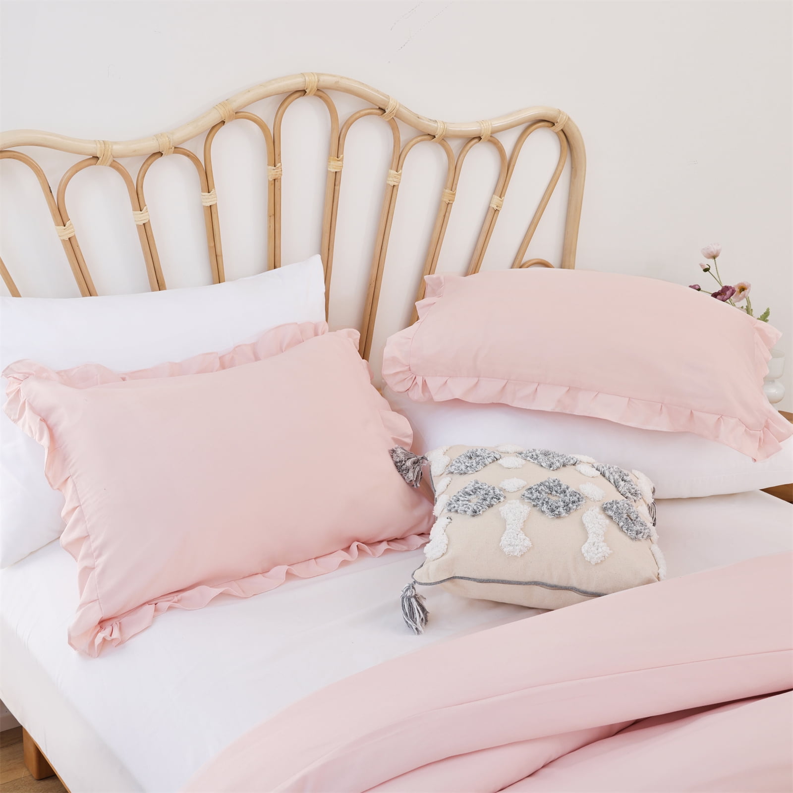 SPRINDAY Queen Comforter Set For Adult, 3 Piece Ruffle Pink Comforter Sets All Season
