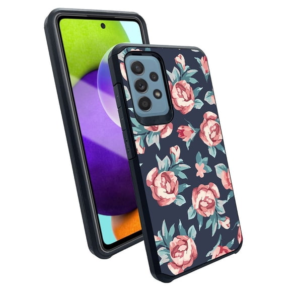 ANJ  Slim Dual Layer Shockproof Case   Tempered Glass Cover for Samsung Galaxy A52 5G - Passionate Roses