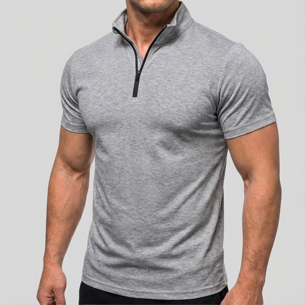 Ceisia Men's Slim Fit Half-Zip Stand Collar T-Shirts, Breathable Stretch Casual Summer Athletic Tops Gifts