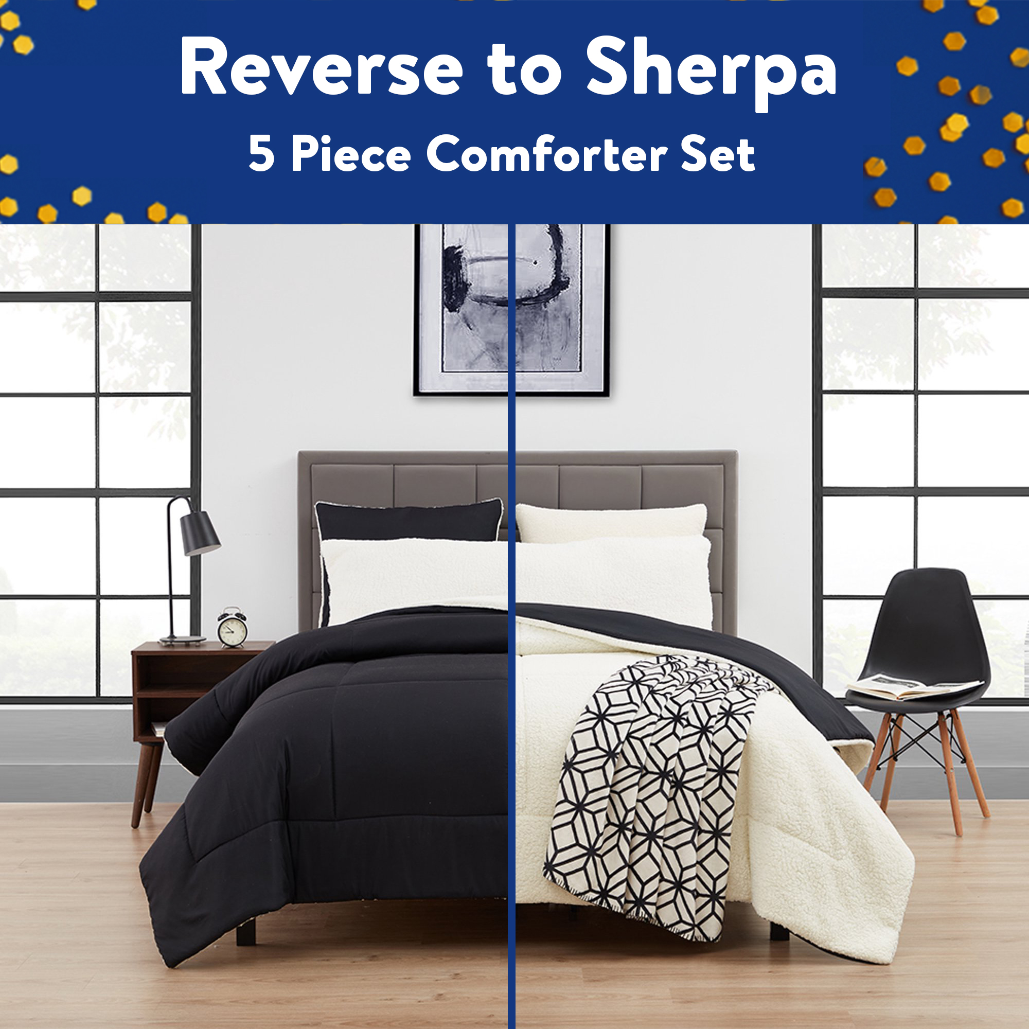 Serta So Cozy 5-Piece Sherpa Reverse Comforter Set, Rich Black, Full/Queen - image 6 of 10