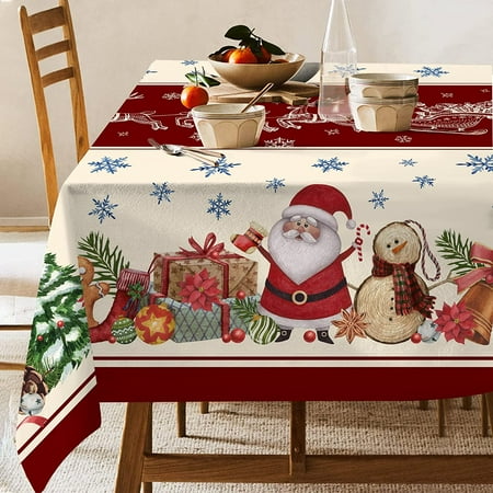 

JOOCAR Christmas Tablecloth Rectangular Christmas Tablecloth Santa Snowman Sleigh Reindeer Christmas Tablecloth for Home Kitchen Table Party Decorations