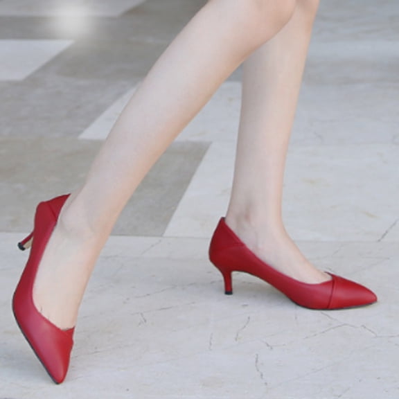 AUDeals Women's Kitten Heel Pumps, Lovely Slip On Dress Shoes with Pointed Toe Comfort for Bridal, Work and Wedding Wear (Red, 8)