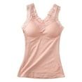 thumbnail image 2 of Thermal Tank Top Women Plus Size Loose Fleece Lined Undershirt V Neck Lace Camisole Tops Warm Base Layer Underwear Cami Vest Pink Free Size, 2 of 7