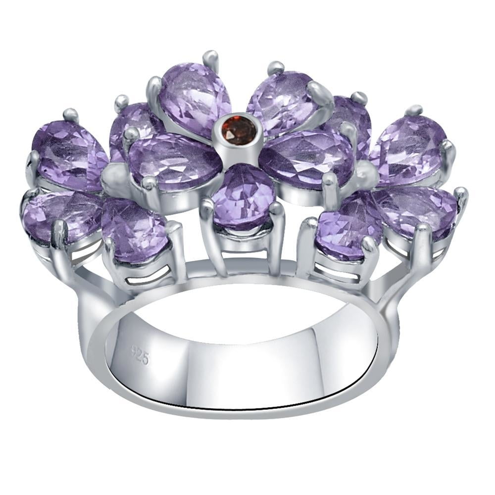925 Sterling Silver Natural Amethyst & Cultured Pearl Womens Cluster Ring Sizes 4 to 12 Available