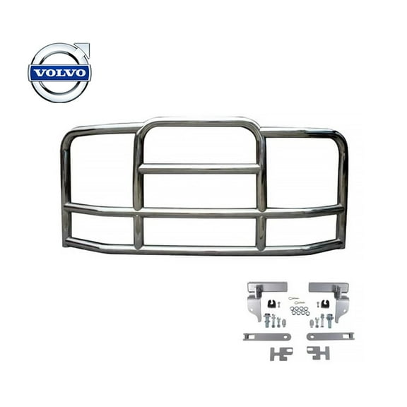 Large Model Deer Grille Guard Compatible for VOLVO VNL (2018-2022) with Brackets - 90"x10-1/5"x40" Heavy Duty Polished Stainless Steel Grille Guard for Trucks