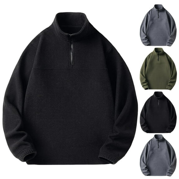 Jinhomg Men's Big and Tall Polar Fleece Sweatshirt 1/4 Zip Long Sleeve Casual Pullover Tops Stand Collar Tactical Sweatshirts Black,S