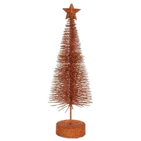 Vickerman 12" Unlit Set of 2 Artificial Christmas Trees Table Top Burnt Orange Glitter Sisal