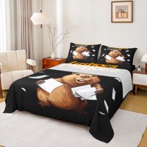 Homewish Funny Capibara Child Queen Sheet Sets, Brown Kawaii Animal Flat Sheet, Cute Wildlife Queen Fitted Sheet, Super Cozy Room Decor, 4pcs