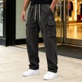 thumbnail image 3 of Dwellite Men's Corduroy Pants Wide Leg Baggy Cargo Sweatpants Loose Fit Casual Trousers with Multi Pocket Black L, 3 of 5