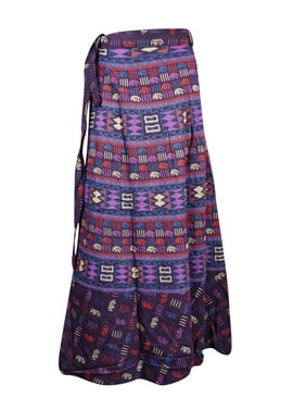 Mogul Women Ethnic Purple Cotton Wrap Skirt Printed Gypsy Boho Chic Beachwear Sarong COVER UP Long Skirts