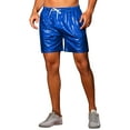 thumbnail image 5 of INSPIRE CHIC Metallic Short Pants for Mens Drawstring Elastic Waist Holographic Plaid Hot Shorts 28 Blue, 5 of 6