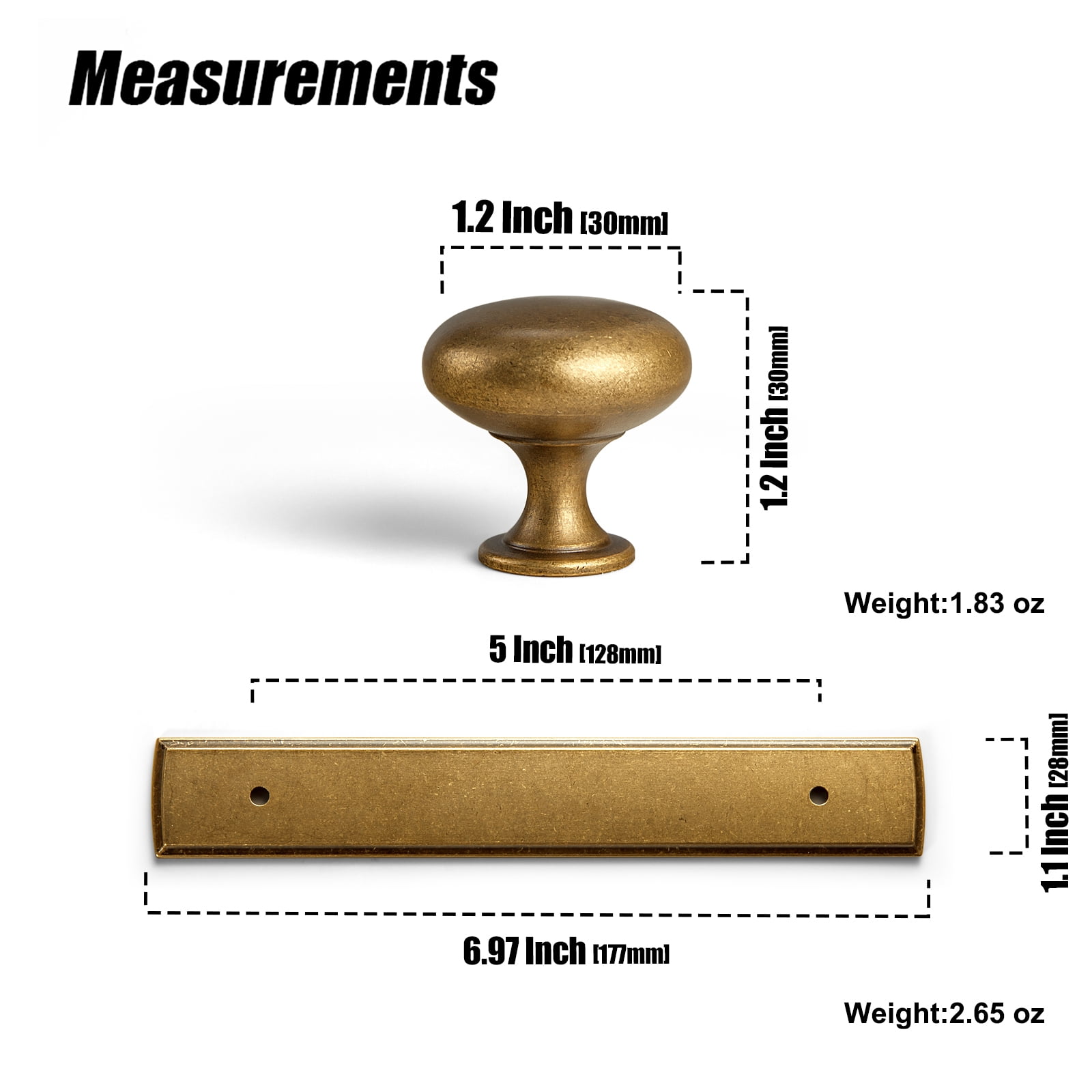 Goo-Ki Antique Brass Zinc Alloy Cabinet Knob with Backplate, 5''(128mm) Hole Center Cabinet Handles Hardware for Bedroom, Kitchen, 2 Pack