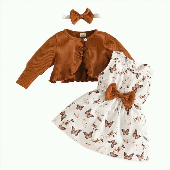 Futezty Toddler Boys Girls Clothes Fall Winter Outfit Sets, Set For Kids Long Sleeve Round Neck Bow Pattern Stretch 6M 12M 24M 2T 3T 4T 5T 3PCS Everyday