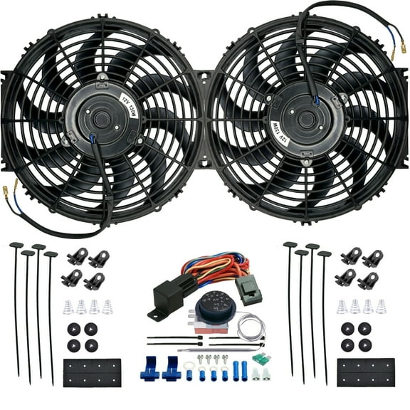 Dual 12-13 Inch 130w Electric Radiator Fan Adjustable Thermostat Switch