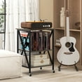 thumbnail image 2 of Giantex Support pour Tourne-Disque, Support de Plateau Tournant avec Station de Recharge Intégrée, Armoire de Rangement, Table d'Appoint pour la Maison, Chêne Gris, 2 of 8