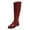 Red, variant on YDN Women Fashion Round Closed Toe Knee High Boots Braid Flats Block Low Heels Side Zippers Shopping Daily Shoes Size 7 Green