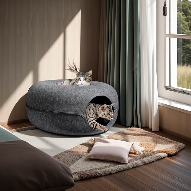 20in Cat Tunnel Bed, Scratch-resistant Donut Cat Bed, Can Accommodate Medium, Small and Large Cats, Detachable and Washable（Light grey）