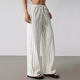 thumbnail image 2 of Miluxas Women's Striped Drawstring Wide Leg Pants Elastic High Waist Loose Casual Trousers with Pockets Soft Breathable Daily Outings Pants White, 2 of 8