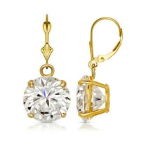 14k Yellow Gold Solitaire Round CZ Dangling Drop Leverback Earrings (6mm 8mm) Yellow Gold 8 mm Stud Earring for Women