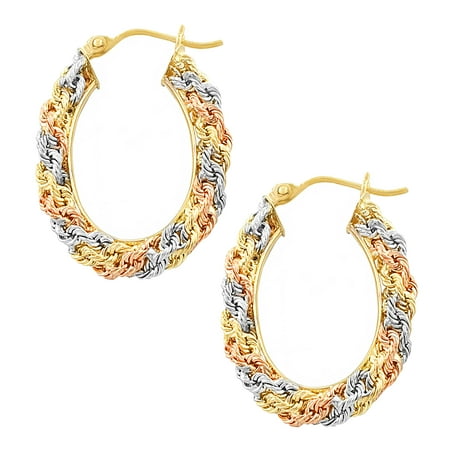 Fremada Jewelry 14k Tricolor Gold Diamond Cut Oval Macrame Fremada 14k Tricolor Gold Diamond Cut Oval Macrame Hoop Earrings