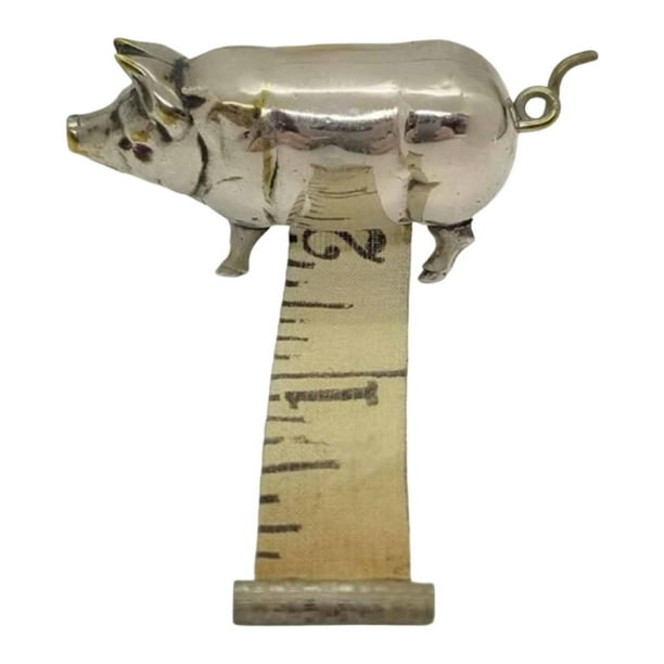 Cinta métrica antigua de cerdo, figura de cobre, centro de mesa, cinta métrica, herramienta de costura para sastres, coleccionistas y telas.