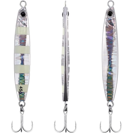 3 Pack Saltwater Fishing Jigs Jigging Spoon Fishing Lures Offshore Glow Vertical Diamond Metal Casting Jig Saltwater Striper Snapper Mackerel Glow in Dark(Silver) 1.5oz-3 Pack