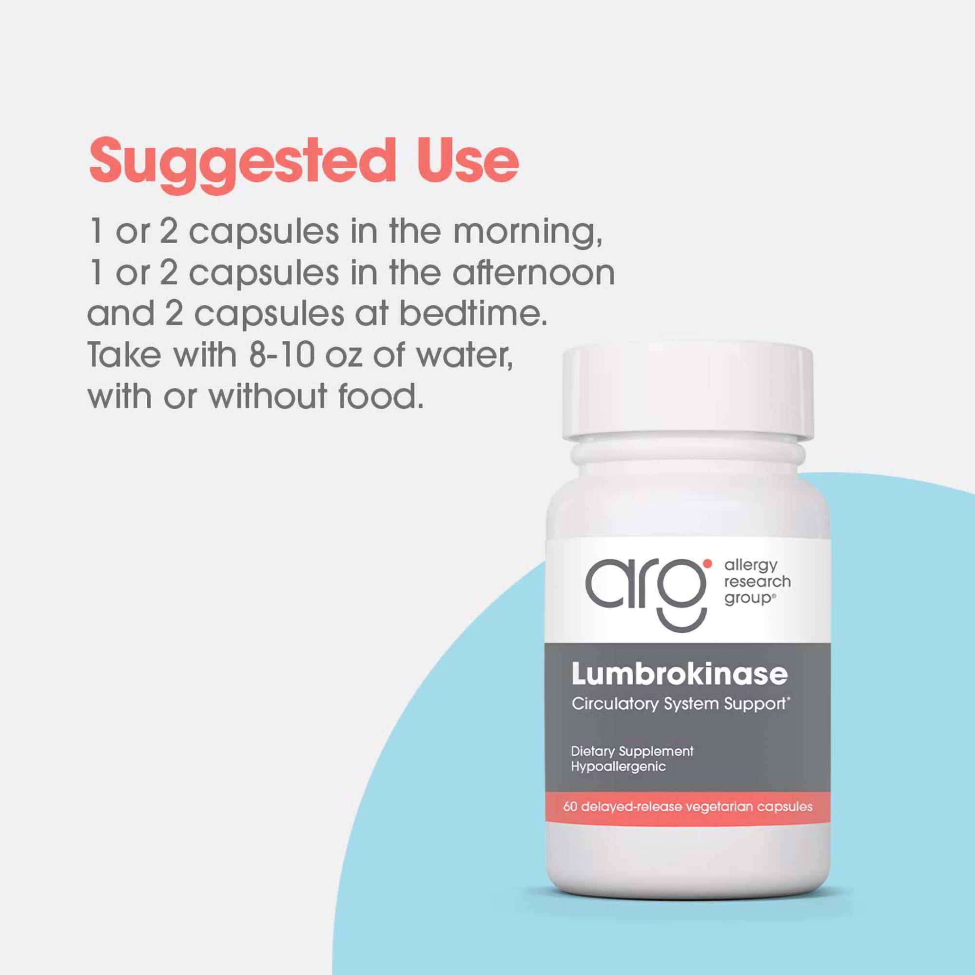 ARG Lumbrokinase Circulatory System Support - Delayed-Release Enzyme Supplement - Circulatory & Cardiovascular Health - Supports Healthy Blood Flow - Non-GMO & Gluten-Free - 30 Servings - 60 Capsules