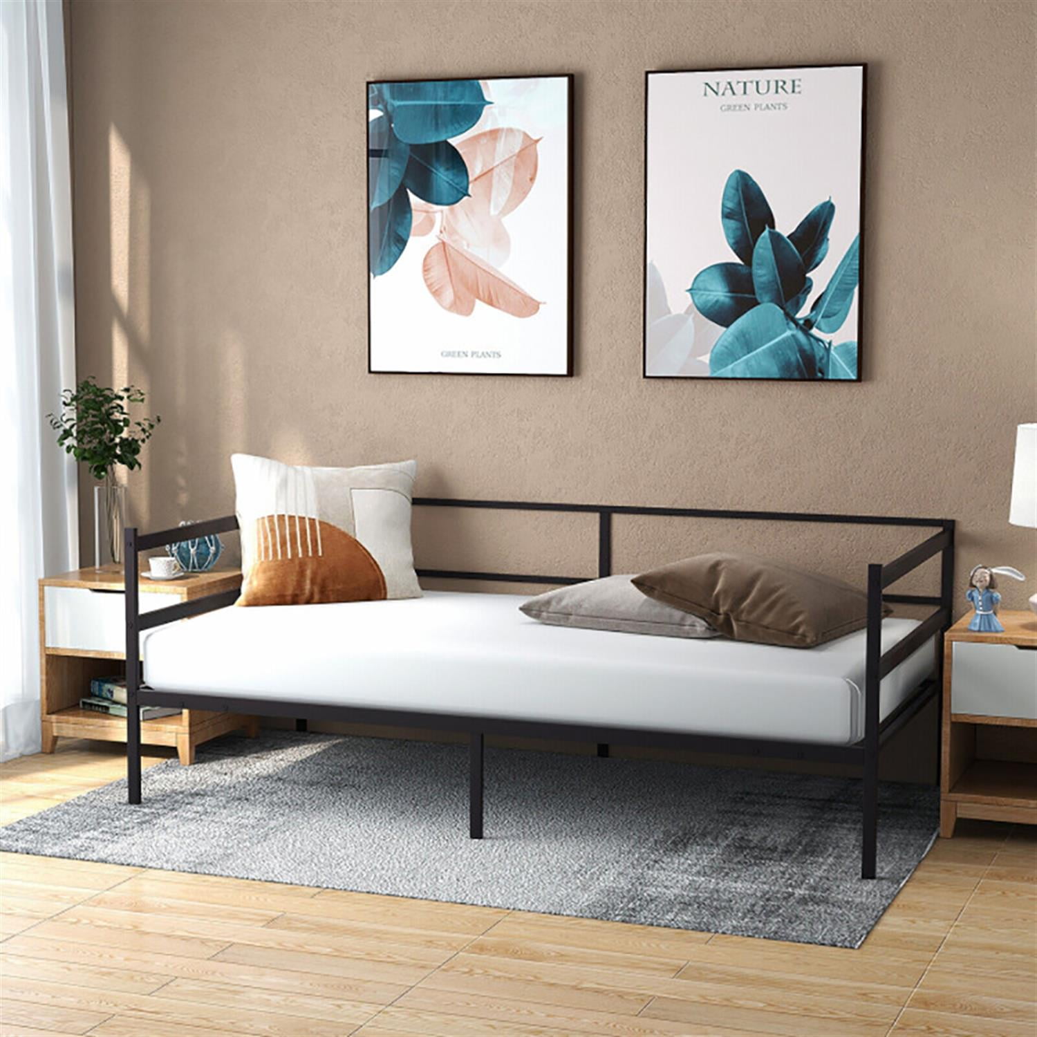 Demi Bonn Twin Size Metal Daybed Frame for Living Room Bedroom, Modern Bed Frame for Teens, Black