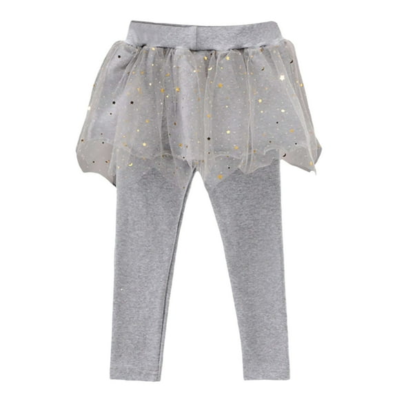 AWZXDE Children Pants for Girls Spring Fall Skort with Elastic Waist, Baby Skirt with Shorts Built-in Grey,4 Years