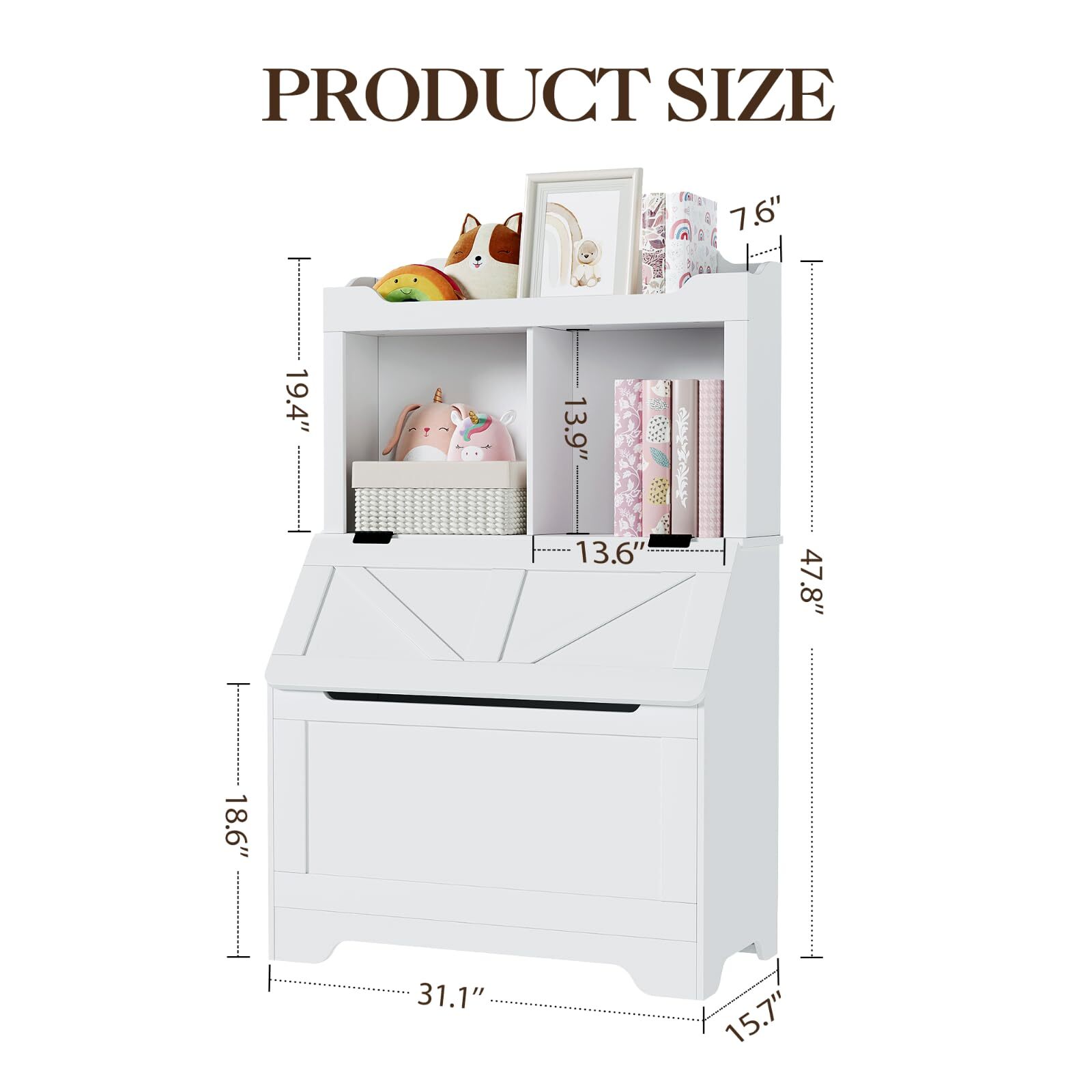 Kids Bookshelf and Toy Storage with Flip Top Lid, Wooden Toddler Bookcase Cabinet with Cubbies, Toy Storage Organizer with Bookshelf for Playroom Bedroom Nursery Classroom, White