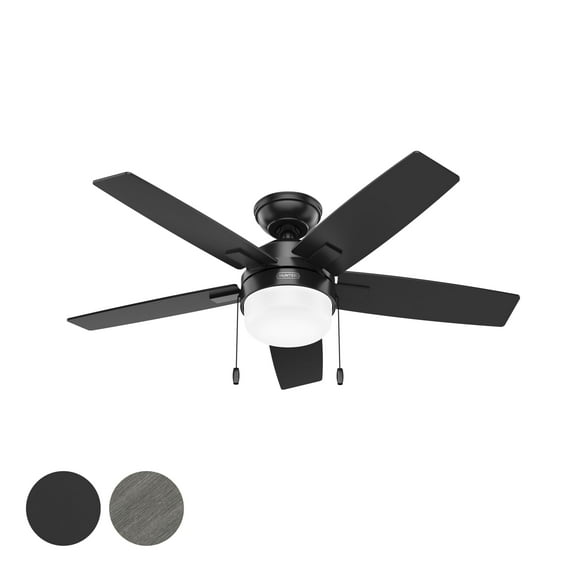 Restored Hunter Fan 44 inch Casual Matte Black Finish Indoor Ceiling Fan With LED Light Kit and Pull Chain (Refurbished)