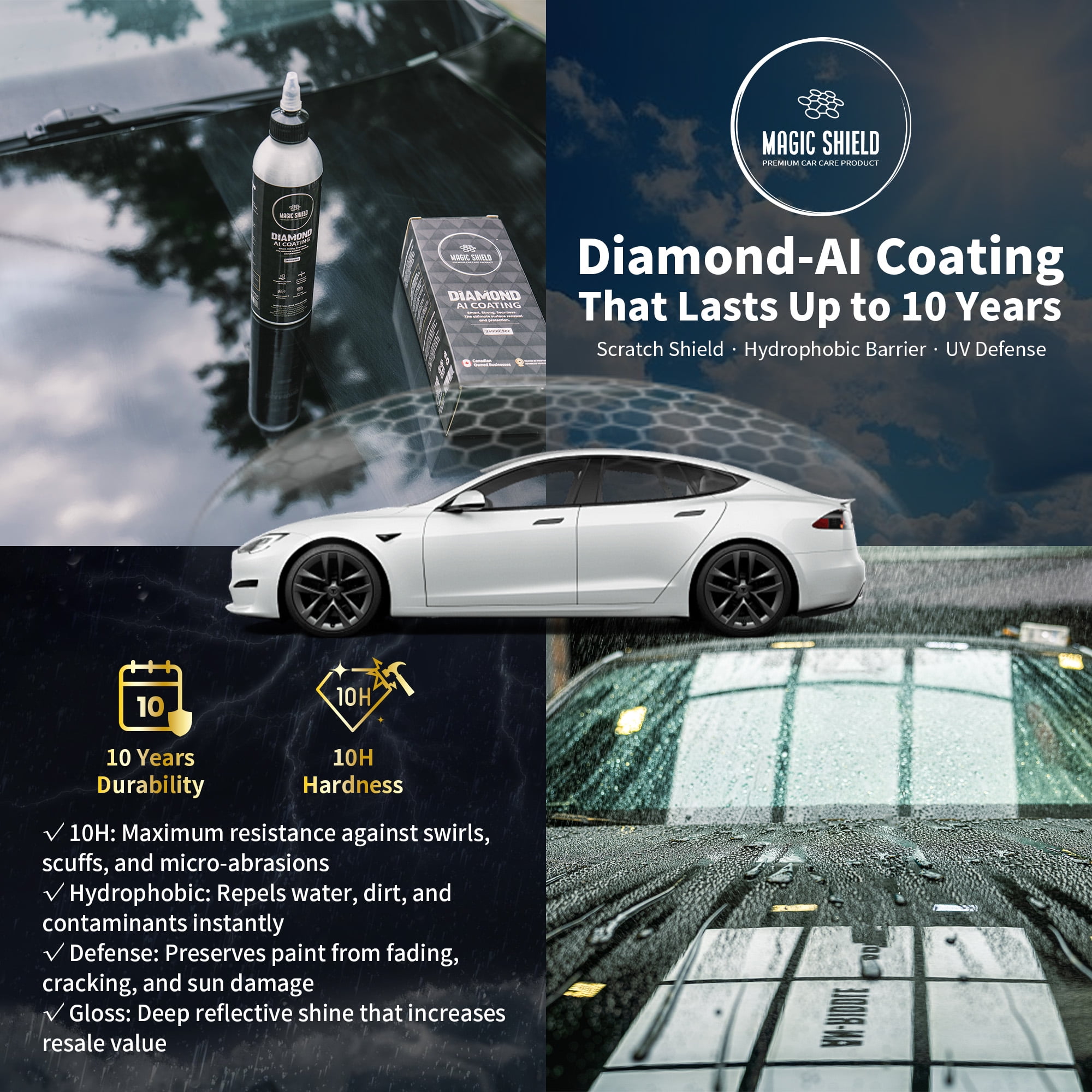 Magic Shield Diamond AI Coating – Graphene Liquid Self-Leveling Technology, Last 10 years