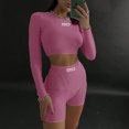 thumbnail image 1 of Trajes De Yoga De Manga Larga Conjunto de 2 piezas para mujer, informal, acanalado, tejido, vacaciones, vacaciones (rosa S) Cgtredaw Para estrenar, 1 of 1