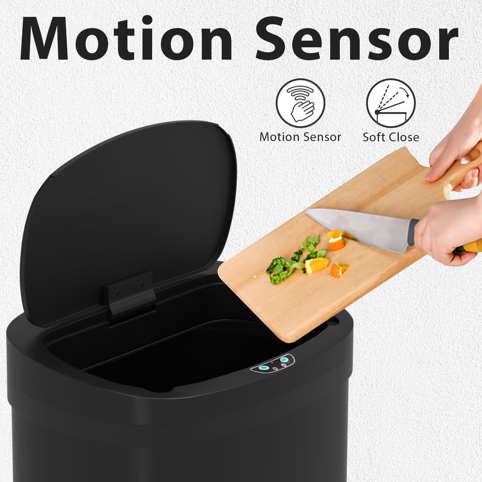 CL.HPAHKL 13 Gallon Kitchen Trash Can, Touchless Motion Sensor Trash Can 50 Liter High-Capacity Smart Trash Can Broken-Resistant Plastic Garbage Can with Lid for Home Bathroom Office (1, Black)