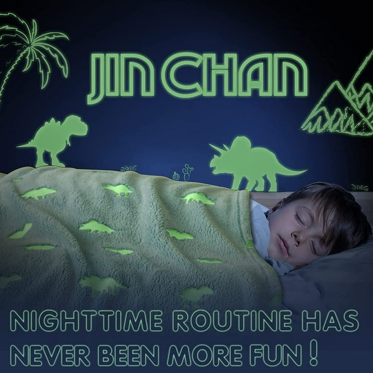 Lazzzy Throw Blanket Dinosaur Glow in The Dark Green Soft Kids
